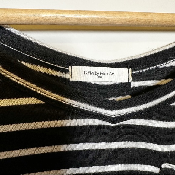 12PM by Monami Black and White Striped Embroidered Pocket Tee - Picture 3 of 5